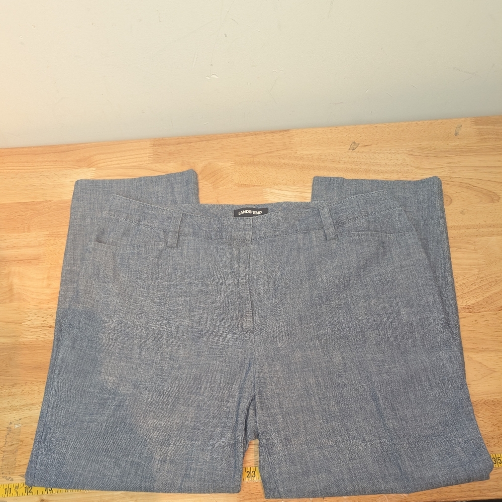 Land's End Women's  Cotton Mid Rise Slim Leg  Gray Ankle Pants Size 14